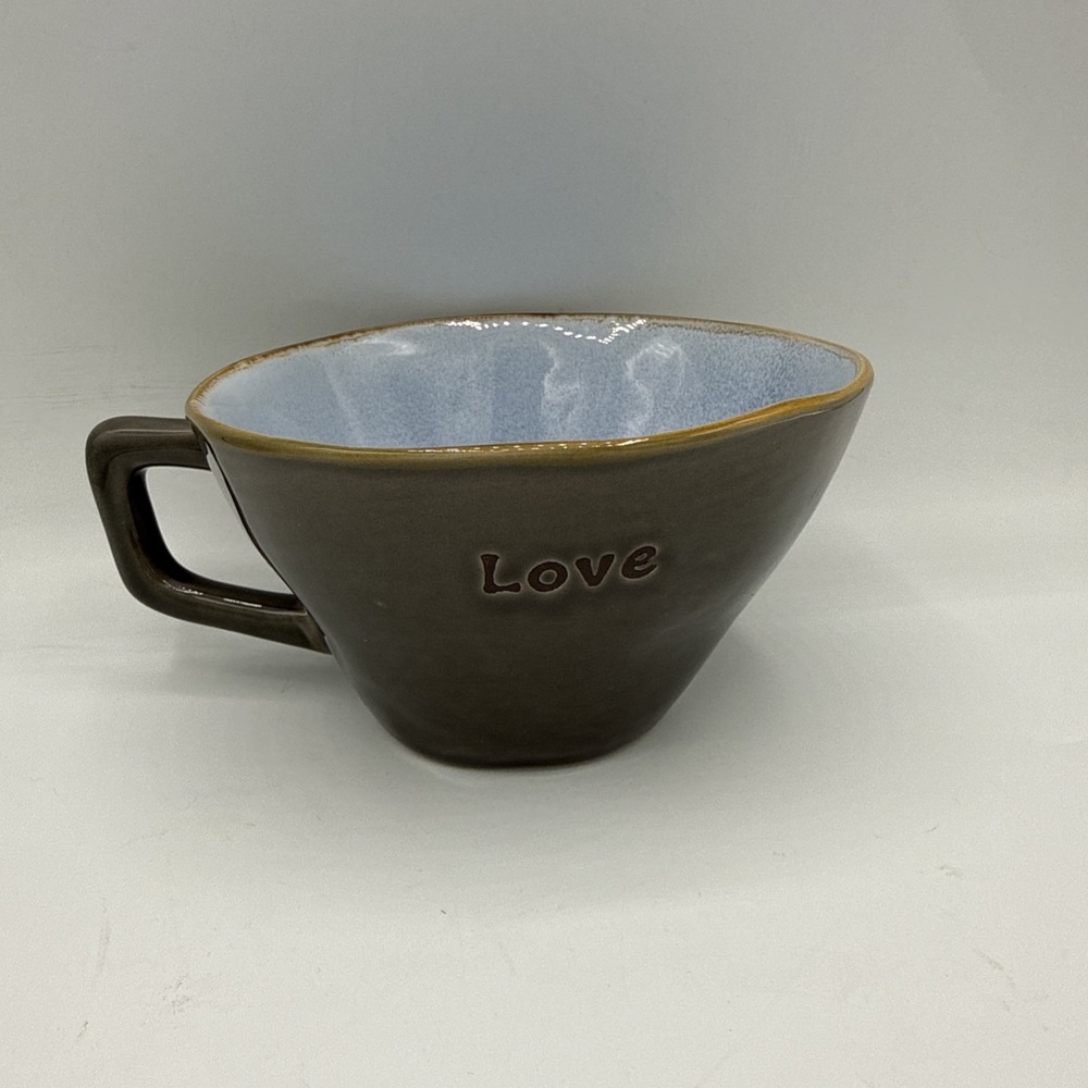 Home Good Life Is Good Coffee Tea Mug Cup Pottery Gray Blue Rare Unique Anthro